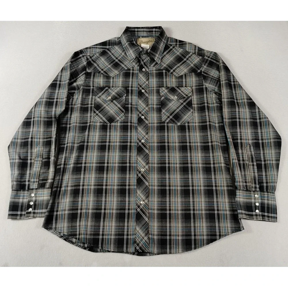 Wrangler Shirt Mens Large Multicolor Plaid Western Pearl Snap Cowboy Roder PBR